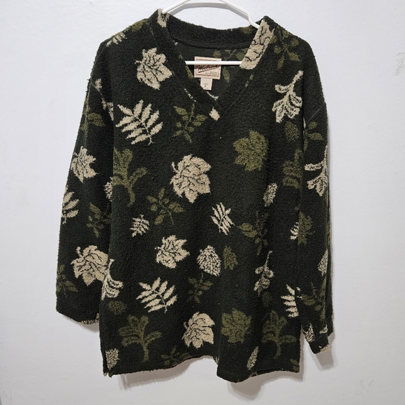 Woolrich Vneck Deep Pile Fleece Women’s Med Leaf Pattern Jacket Usa Made - Picture 1 of 7